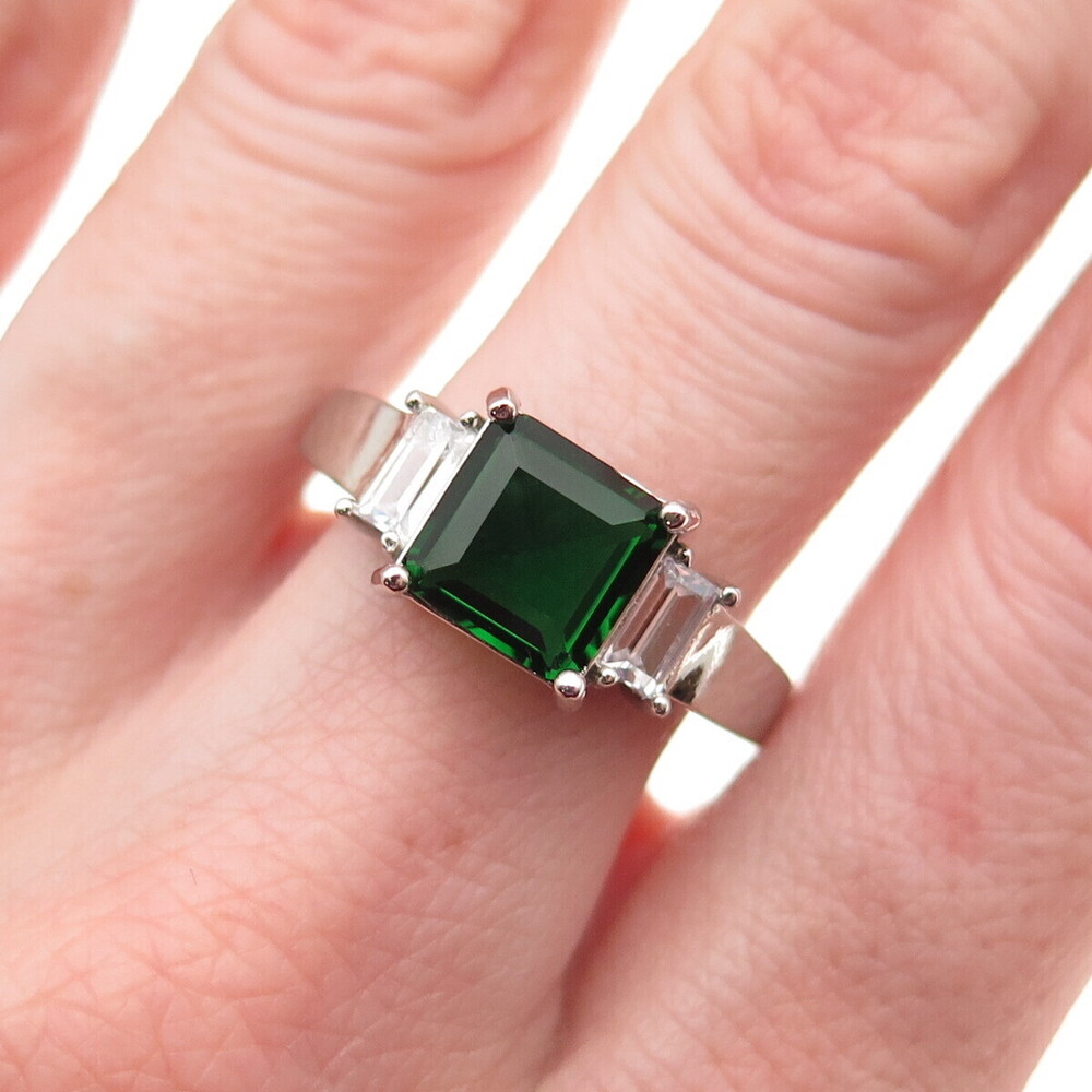 925 Sterling Silver Real Chrome Diopside & C Z Ring Size 10
